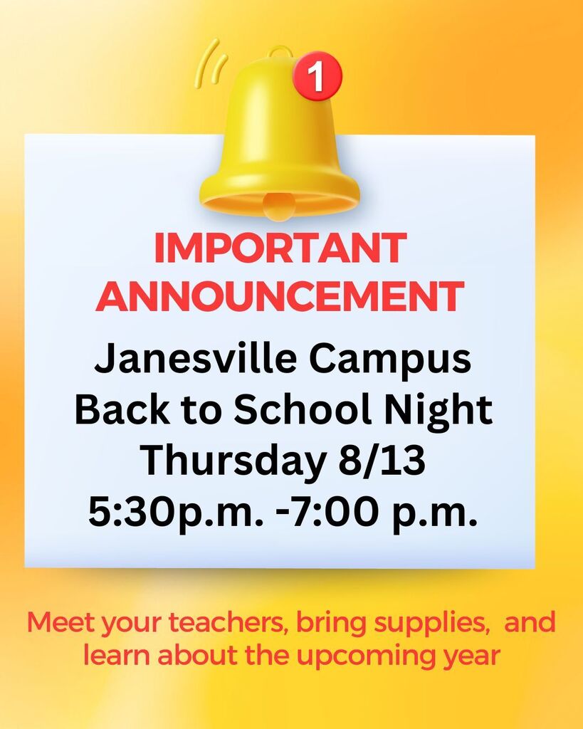 Rock County Christian School back to school night flyer