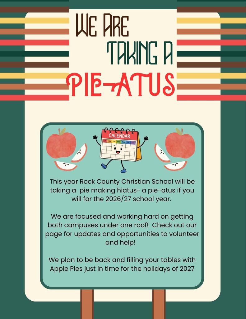 Green background with stripes and the wording We are taking a pie-atus