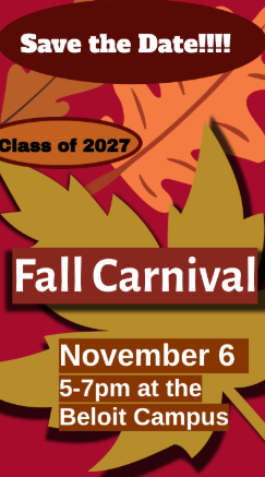 flyer with fall colored leaves stating to save the date for the fall carnival