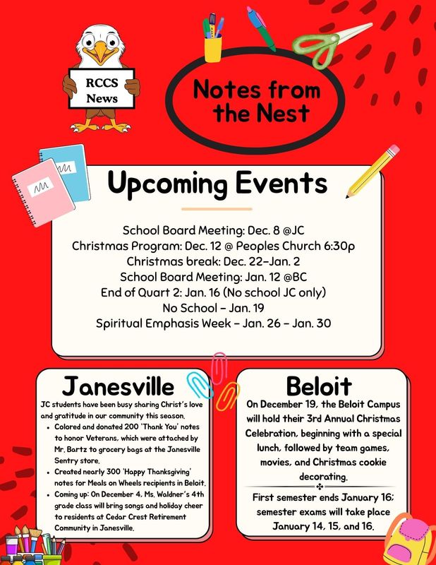 Rock County Christian School  Notes from the Nest