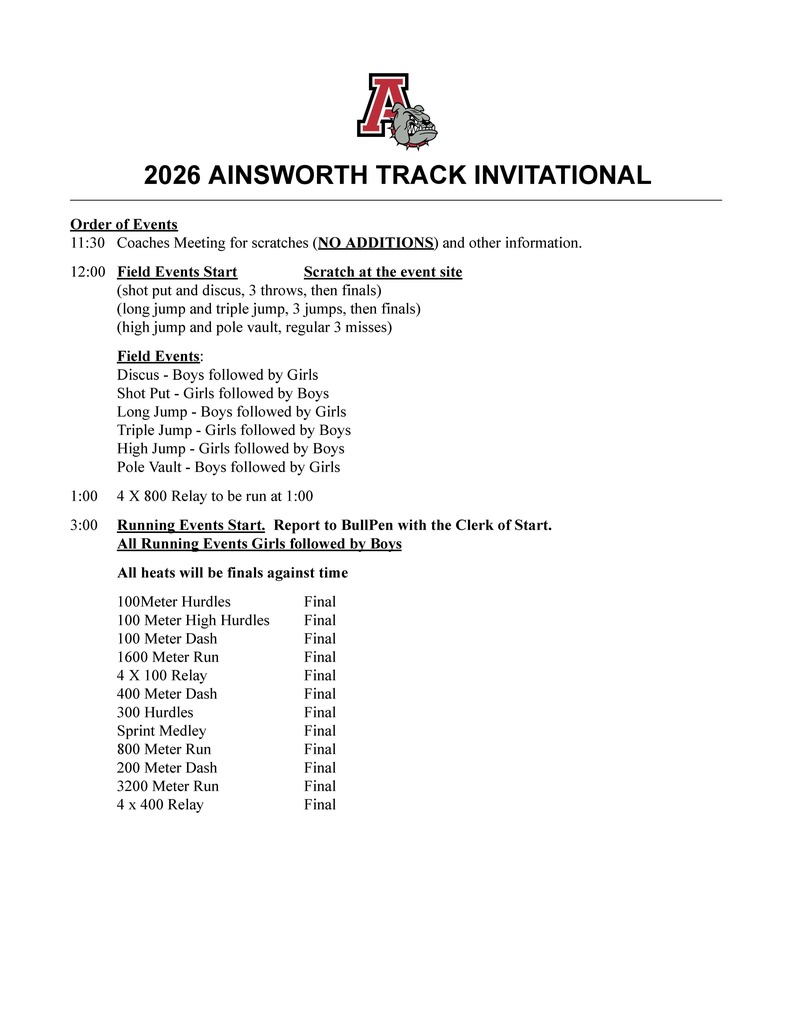 Ainsworth Invitational Order of Events