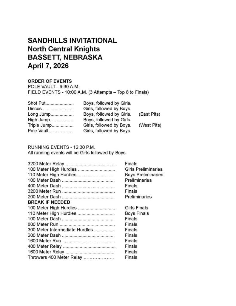 Sandhills Invite Schedule of Events