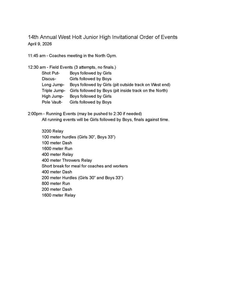 West Holt JH Order of Events