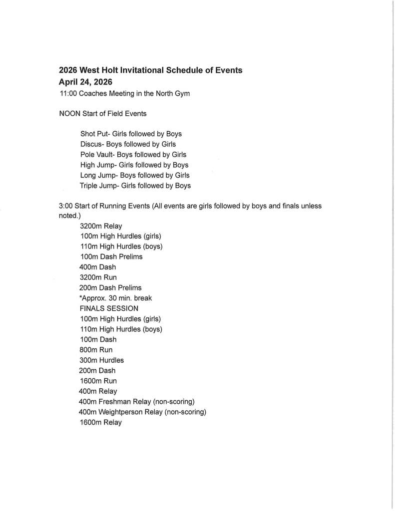 West Holt Order of Events