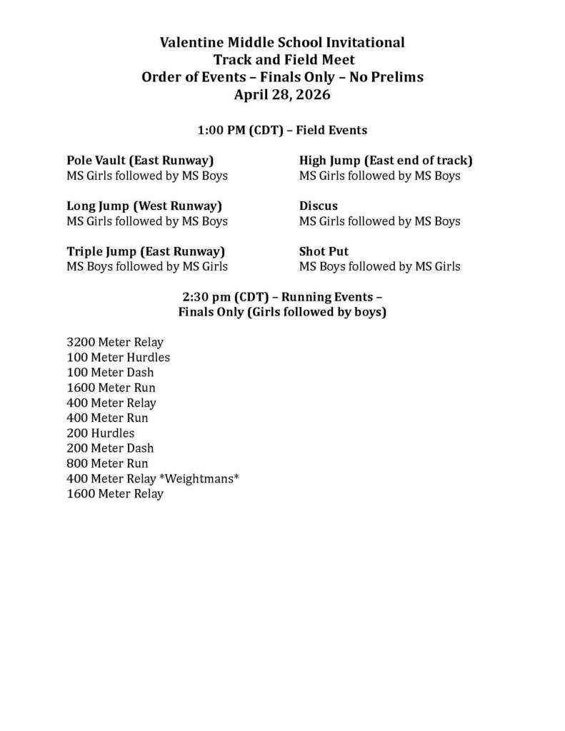 Valentine Order of Events