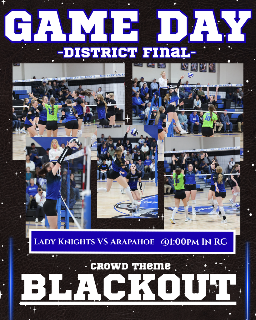 Knights volleyball District Game information.  Game is Oct. 31, at 1:00 pm, at Rock County High School gym against Arapahoe.