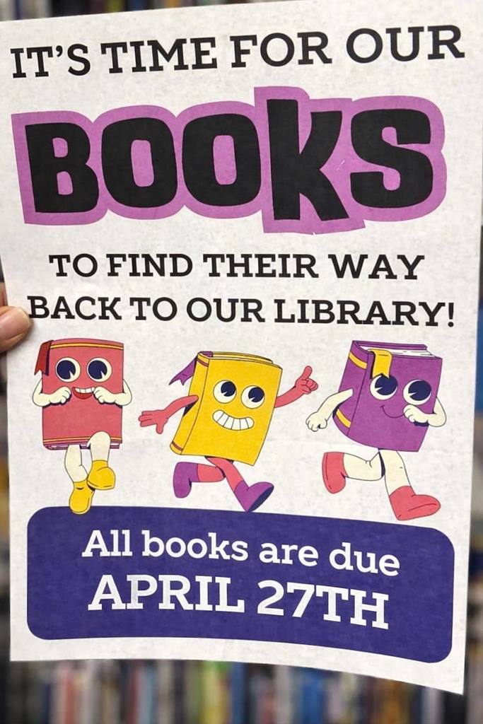 All books are due at the library april 27th