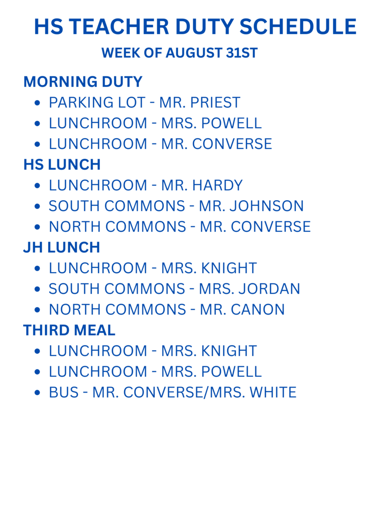 Duty Schedule