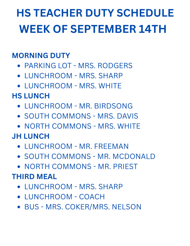 Duty Schedule