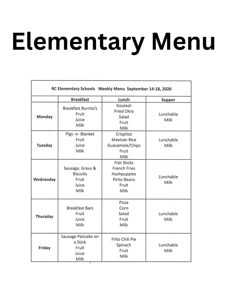 Elementary Menu