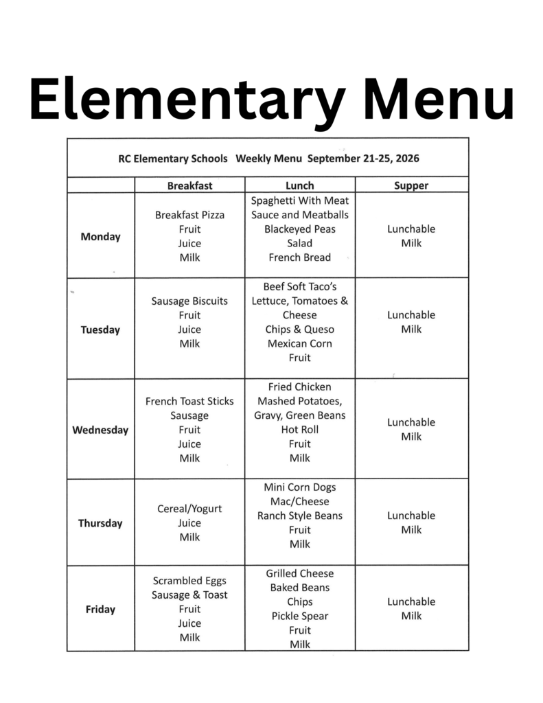 Elementary Menu