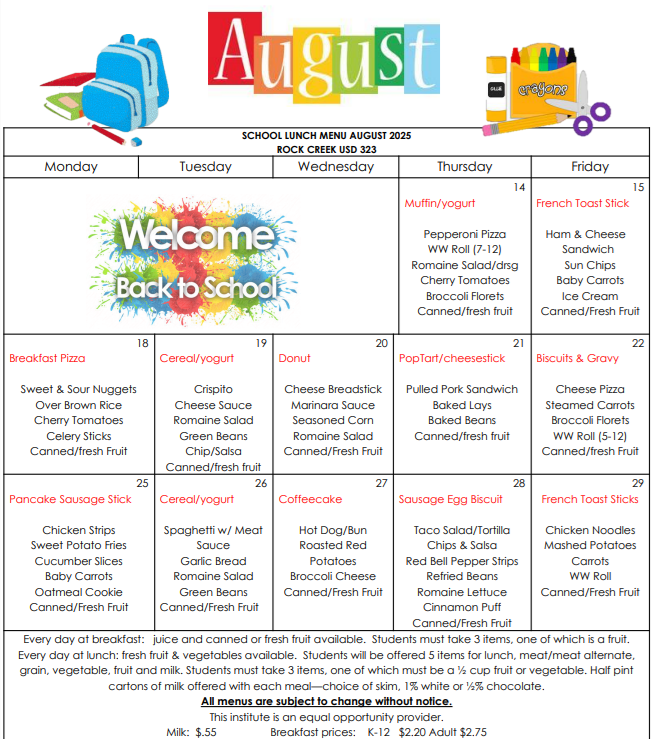 August Menu
