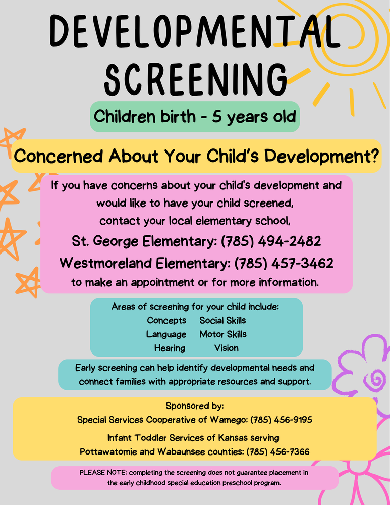Developmental Screening call 785-457-3462