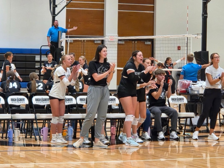 HS VB cheer after a big kill on Clay Center