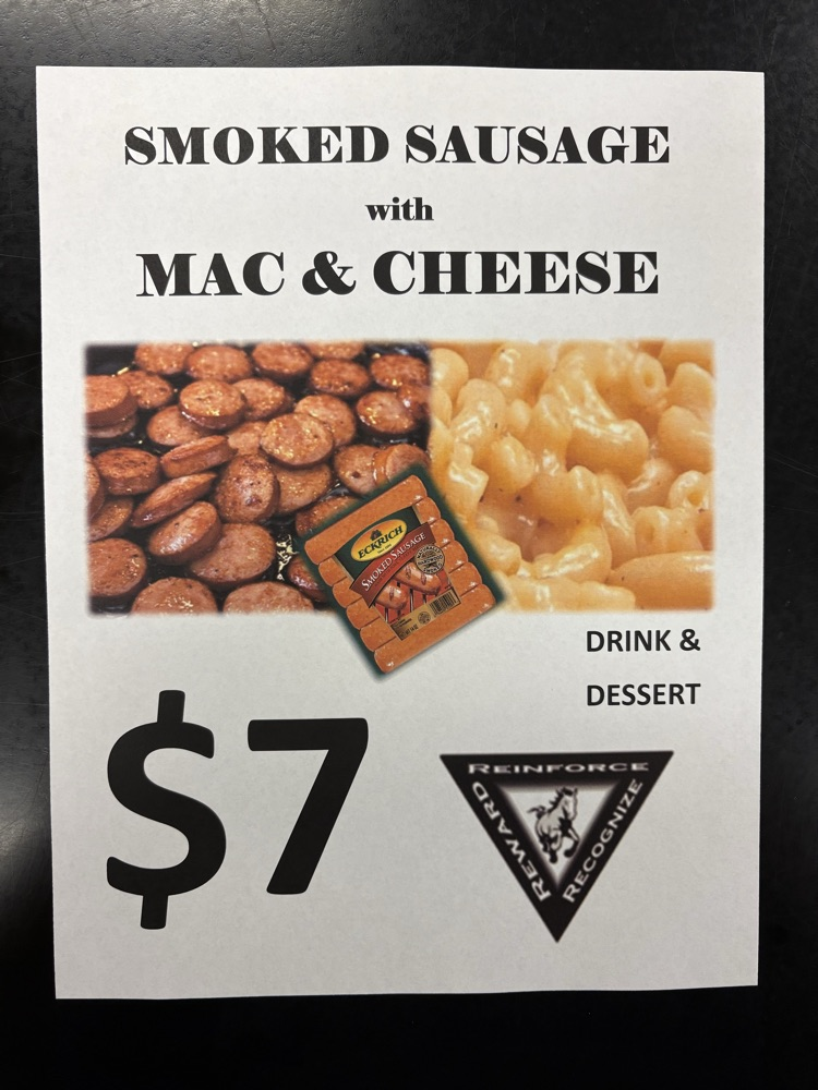 Smoked Sausage with Mac and Cheese meal $7