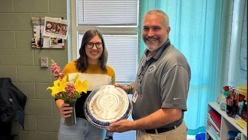 Ms. Jenette Follmer learning that she was named the USD 323 secondary teacher of the year!