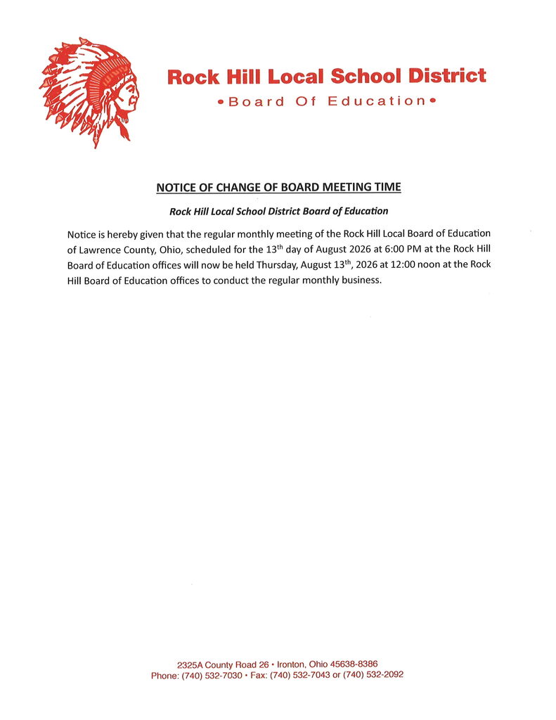 NOTICE OF CHANGE OF BOARD MEETING TIME