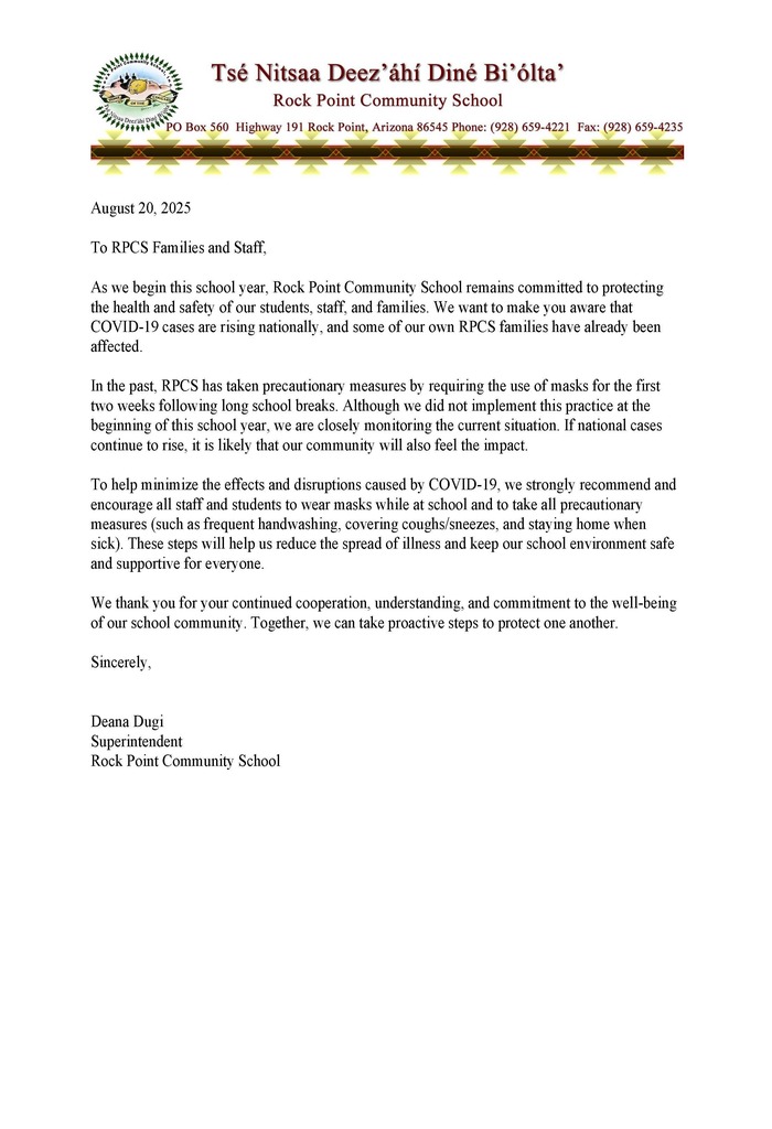 Letter regarding masks