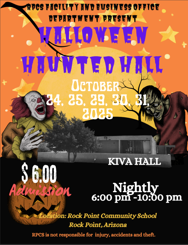 Haunted Hall at RPCS Invitation on October 24, 25, 29. and 30. Nightly from 6-10PM $6.00 admission charge