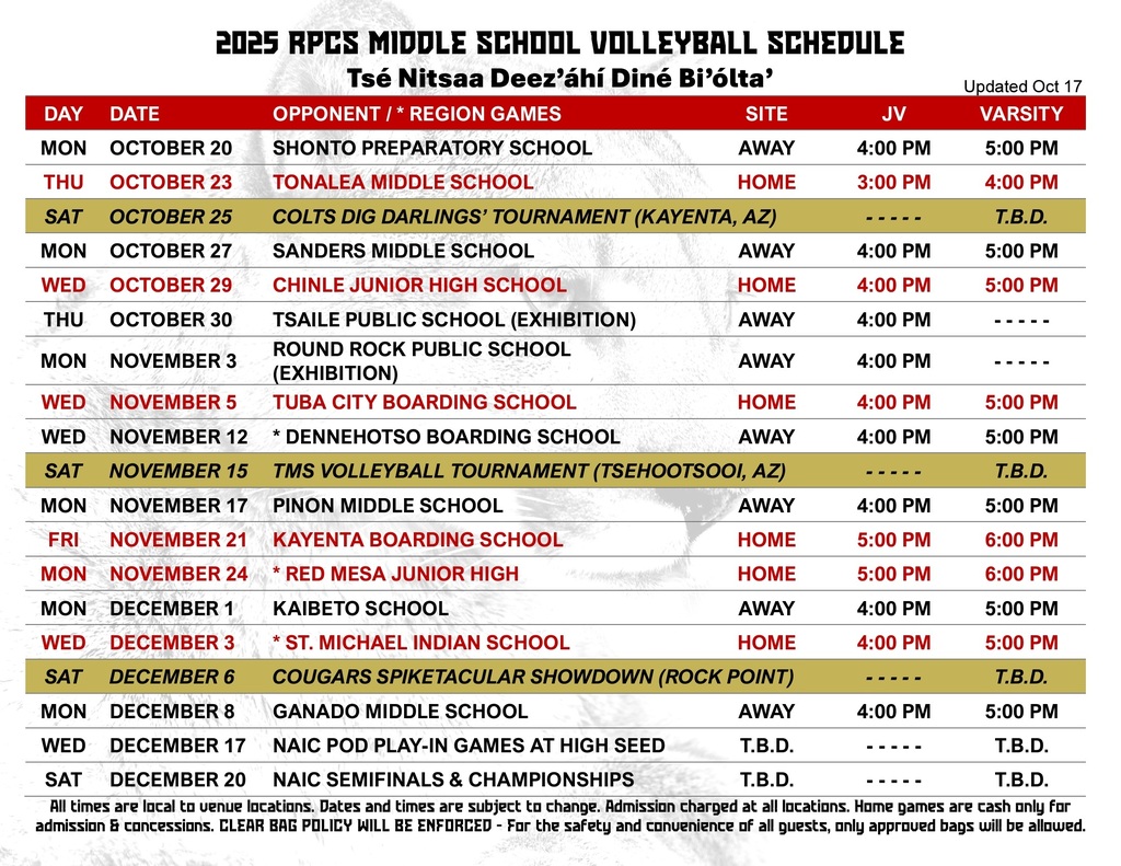 2025 MS Volleyball Schedule RPCS