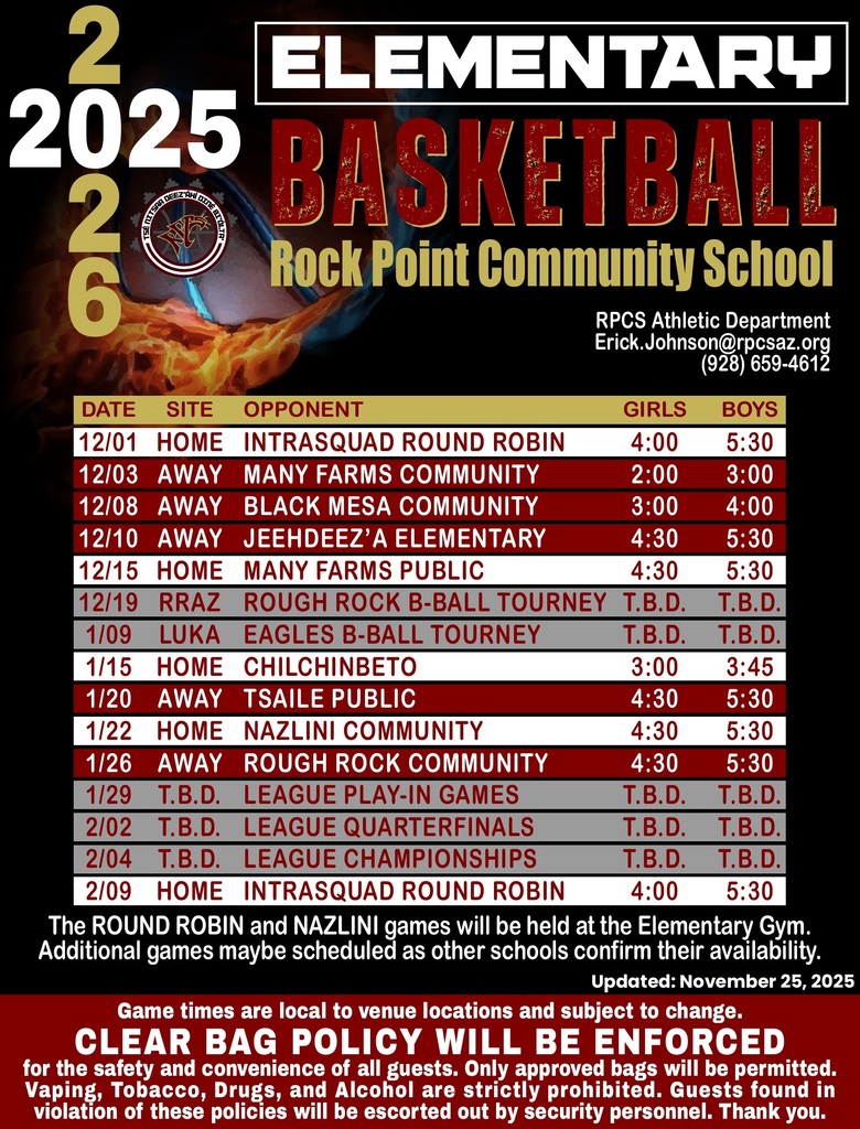 Elementary Basketball Schedule for SY 2025-2026