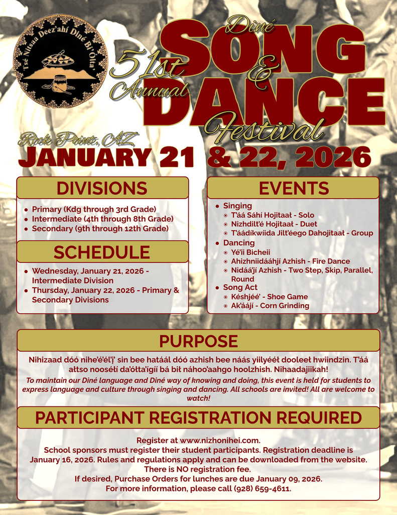 Song and dance flyer with registration information for Januar 21-22, 2026