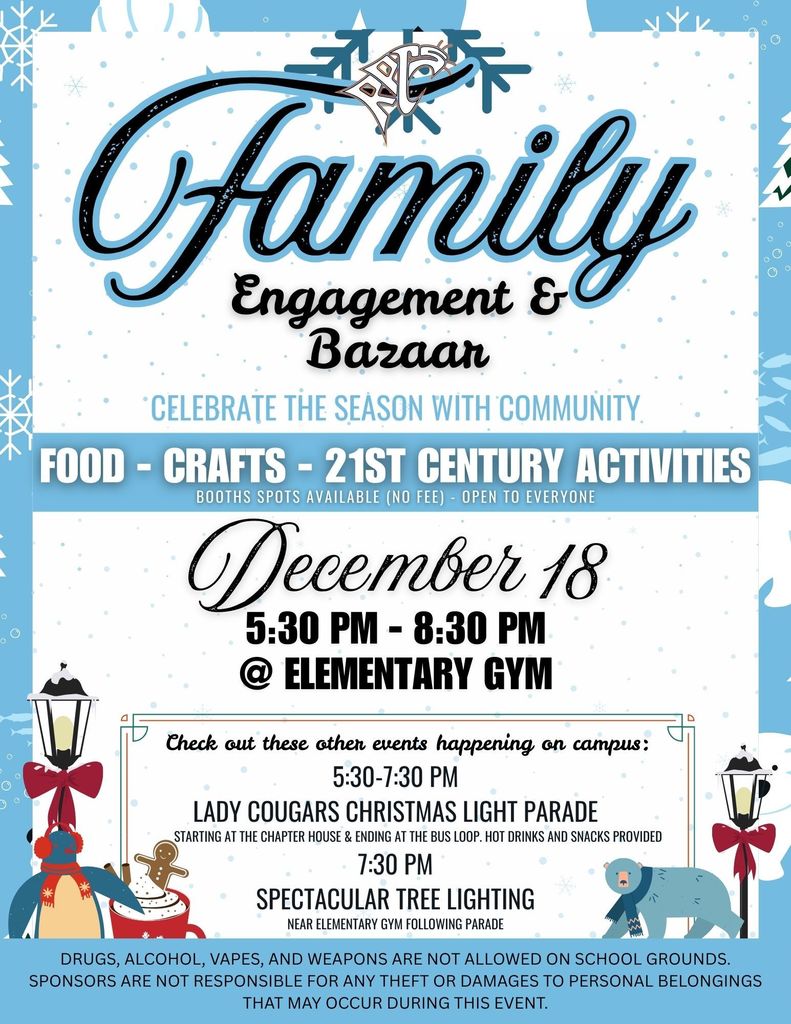 Family engagement night flyer for December 18, 2025 beginining at 5Ł30 PM