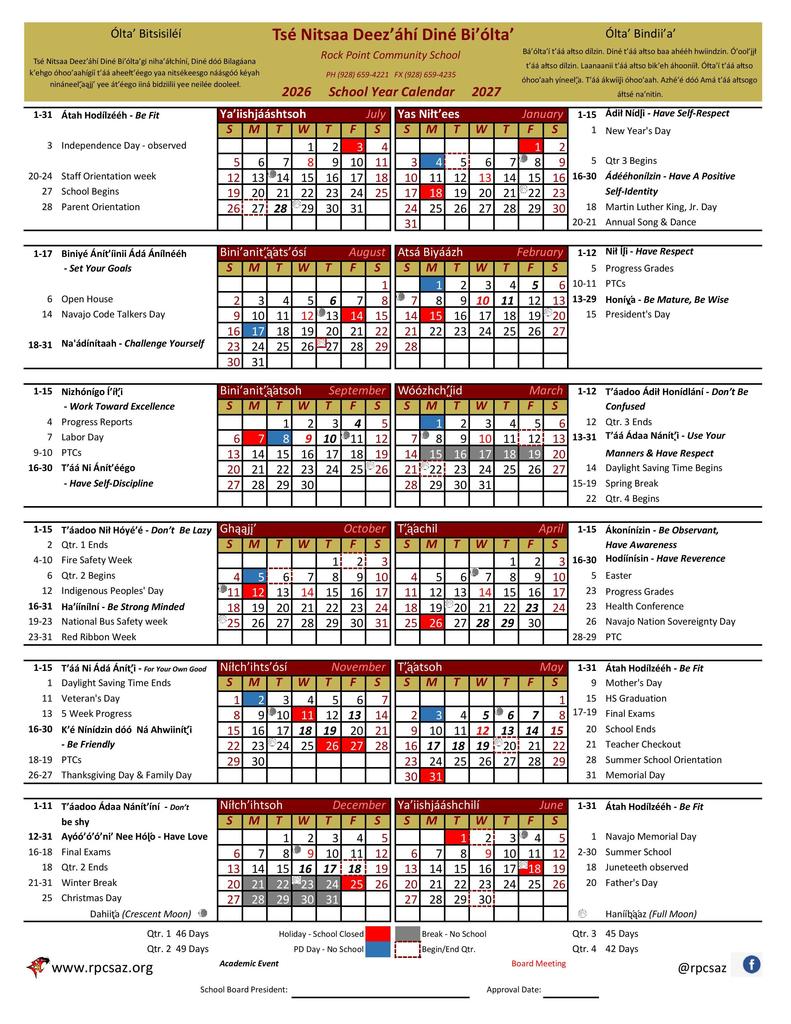 rpcs school year calendar for 2026-2027 page 1