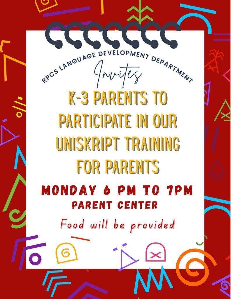flyer for UniSkript Navajo Parent Training