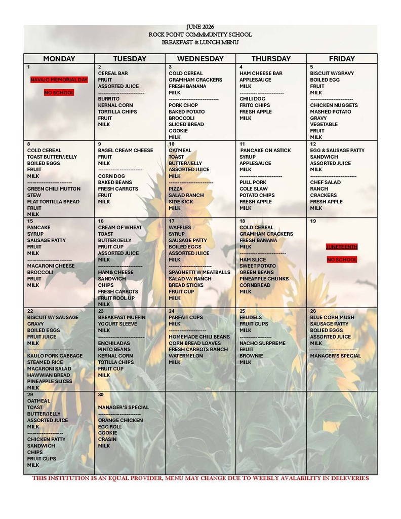 June menu