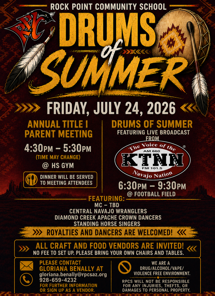 Flyer for SY 26-27 Drums of Summer and Annual Title I parent meeting