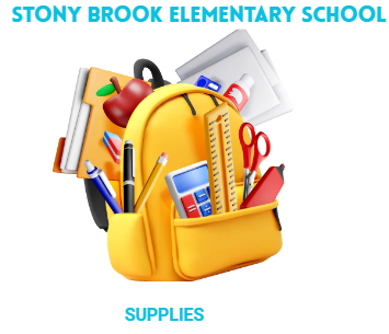 stony brook elementary school supplies and a an image of a backpack with school supplies