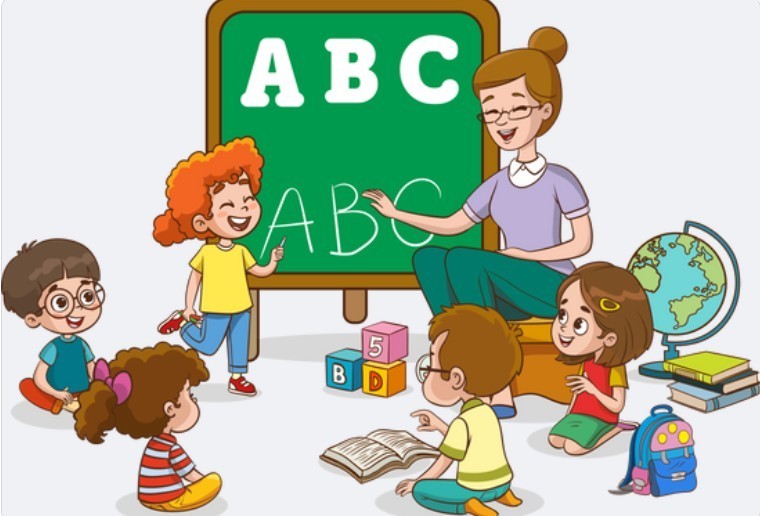kindergarteners and teacher image