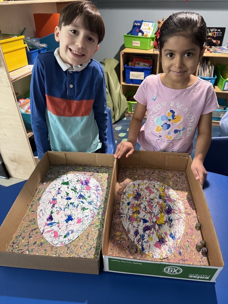 two students posing with their creation for Kindergarten scientists in action! 🧪 Using marbles and colors to explore motion, mixing, and a whole lot of fun. Learning through play is the best kind of learning! 🎨✨