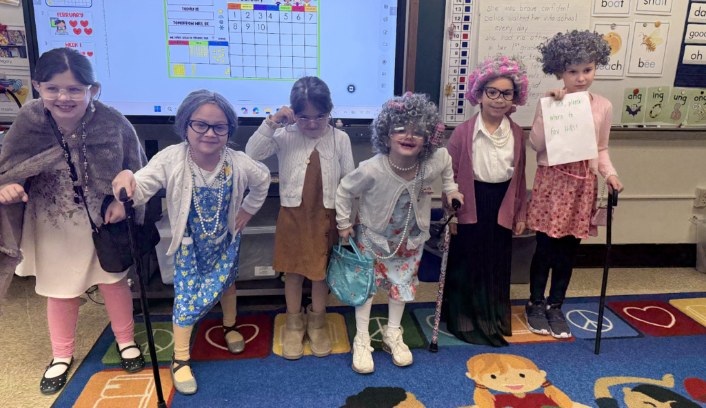 Students dressed up for our 100 days of school celebrations