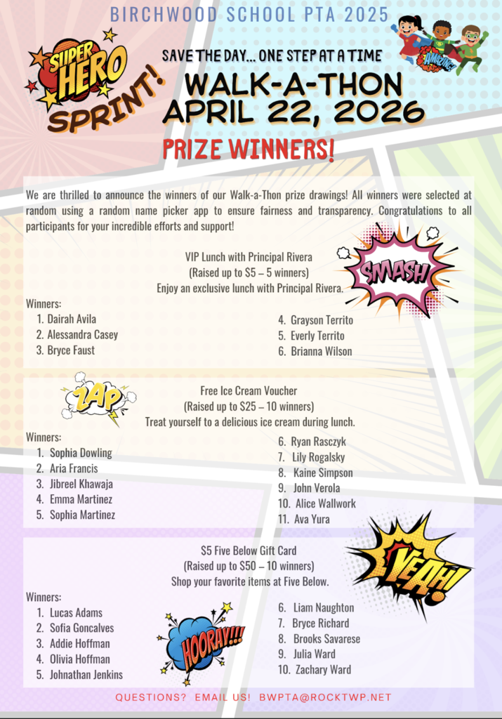 Walk-a-Thon Winners. Congratulations!