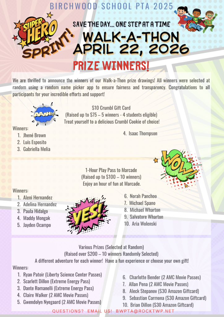 Walk-a-Thon Winners. Congratulations!