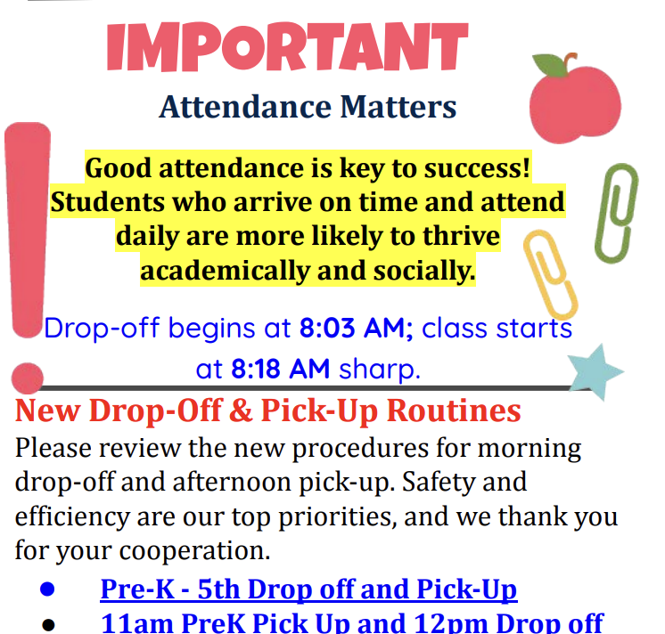 safety first, instructions for pickups/dropoffs