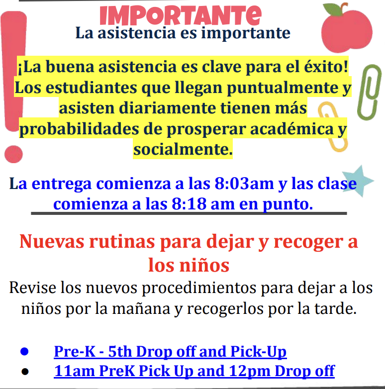 safety first, instructions for pickups/dropoffs