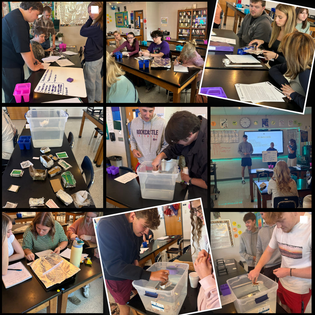 A collage of photos from a chemistry class
