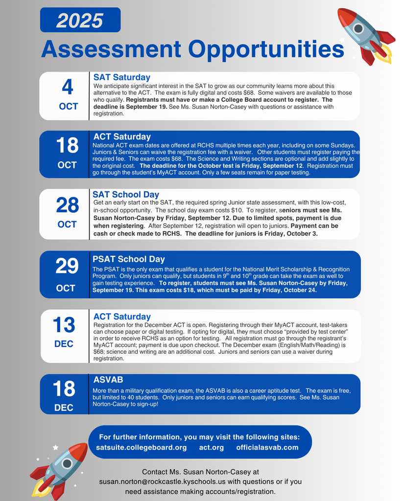 Assessment opportunities listed