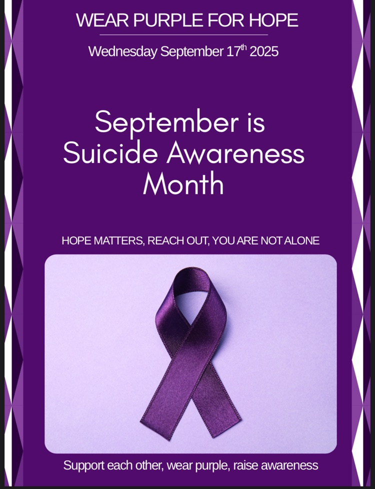 A flyer announcing Suicide Awareness Month using the color purple