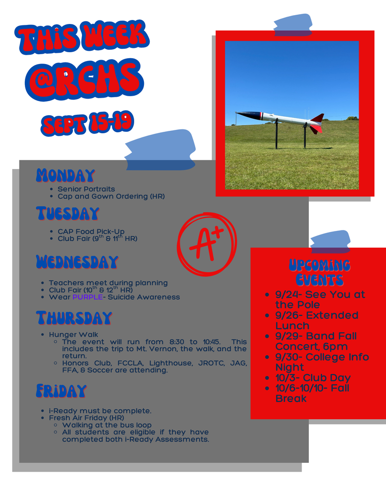 Events for the week are listed against a gray background. Upcoming events are listed in a red box.
