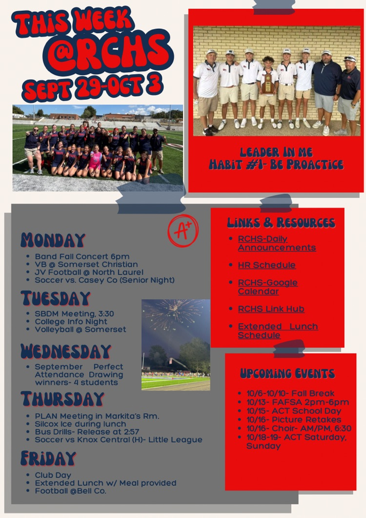 RCHS announcements for the week