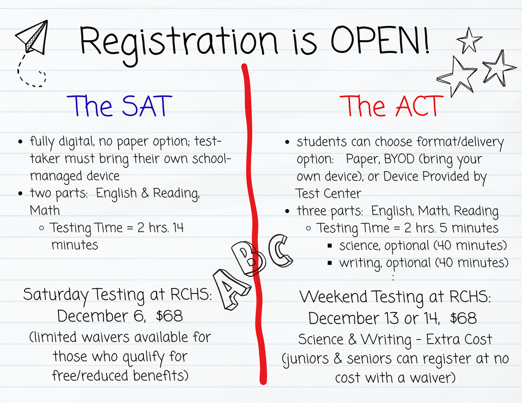 Registration is open for the ACT and SAT