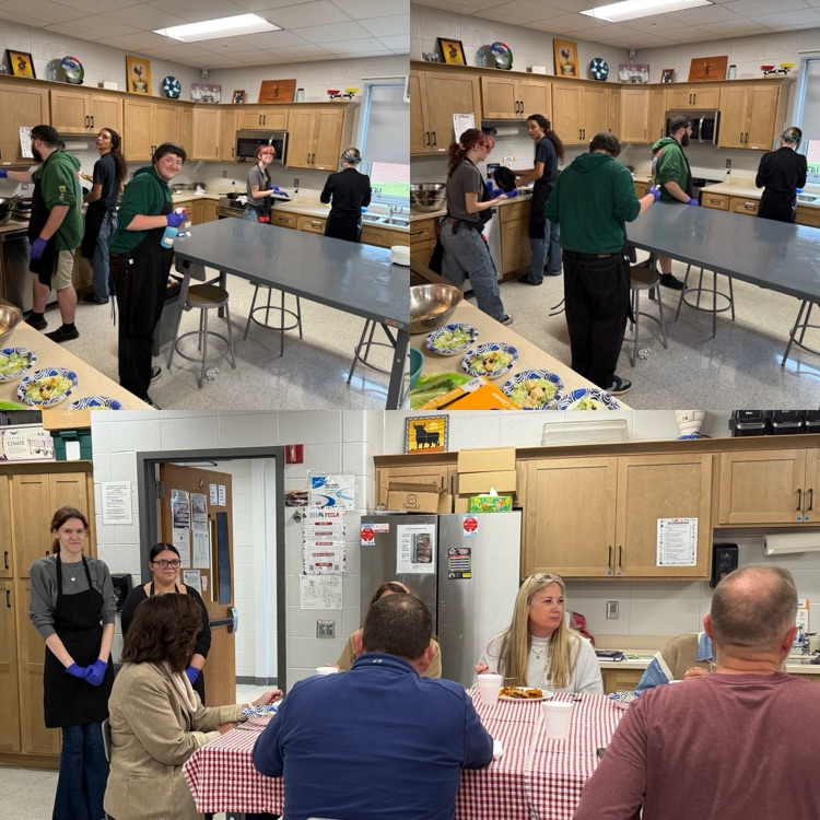 Students prepare and serve a meal to visitors
