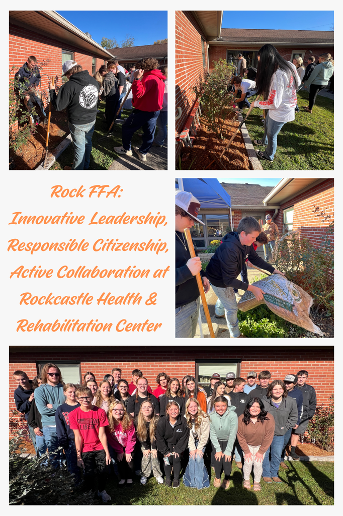 A photo collage of four pictures. They show high school age students working outside on a sunny day in landscaping.
