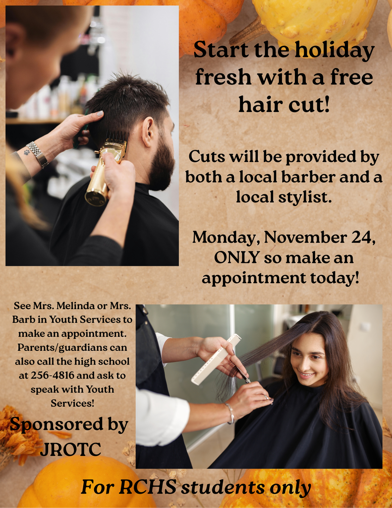 A flyer offering free haircuts for high school students.  