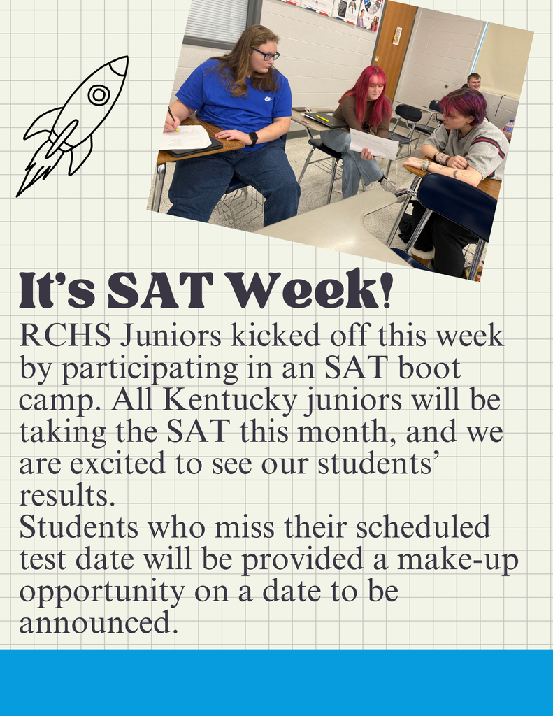 SAT Week flyer with a photo depicting students working in a group within a classroom setting.