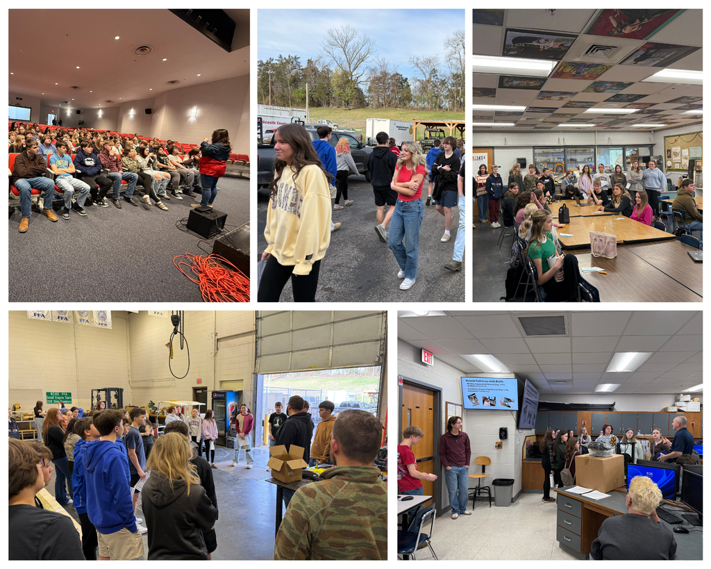 A collage of photos depicting high school students in different classroom settings. 